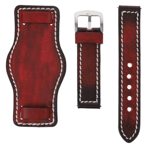 Bracelet de montre en cuir véritable chic vintage et métal rouge raffiné