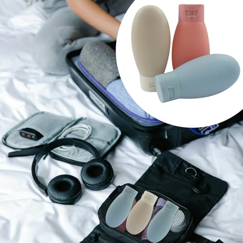 suiwotin 3pcs Travel Bottles - 60ml Leakproof & Squeezable Refillable Containers for Toiletries, Shampoo & Lotion (Solid Color)