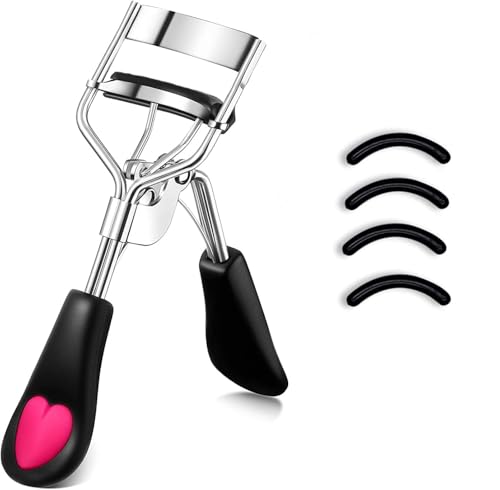 Eyelash Curler - Ergonomic Design for All Eye Shapes, Precision Curl Control, Superior Long- Lasting Curl, Gentle on Lashes, Includes 4PCS Silicone Replacement Pads, Easy to Use (Black)
