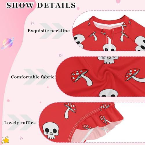 Skull Mushroom Girls Long Sleeve Rashguard Swimsuit UV Protection One-Piece Swimwear Bathing Suit B04043844