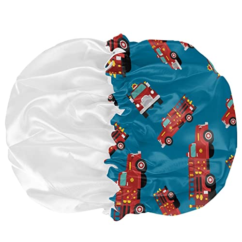Image of Cars Print Kids Satin Sleep Cap, Elastic Adjustable Band Hat Night Sleeping Head Cover for Hair Protecte Satin Bonnet Beanie Hat for Girls Boys Toddler Baby