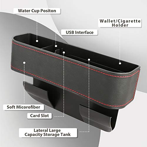 Jeteven Car Seat Gap Filler, 2 Pack Multifunctional Car Seat Organizer, Console Side Pocket Storage Box with Cup Holder, Upgraded Organizer Between Front Seats for Cellphones, Wallets - Thumbnail 4