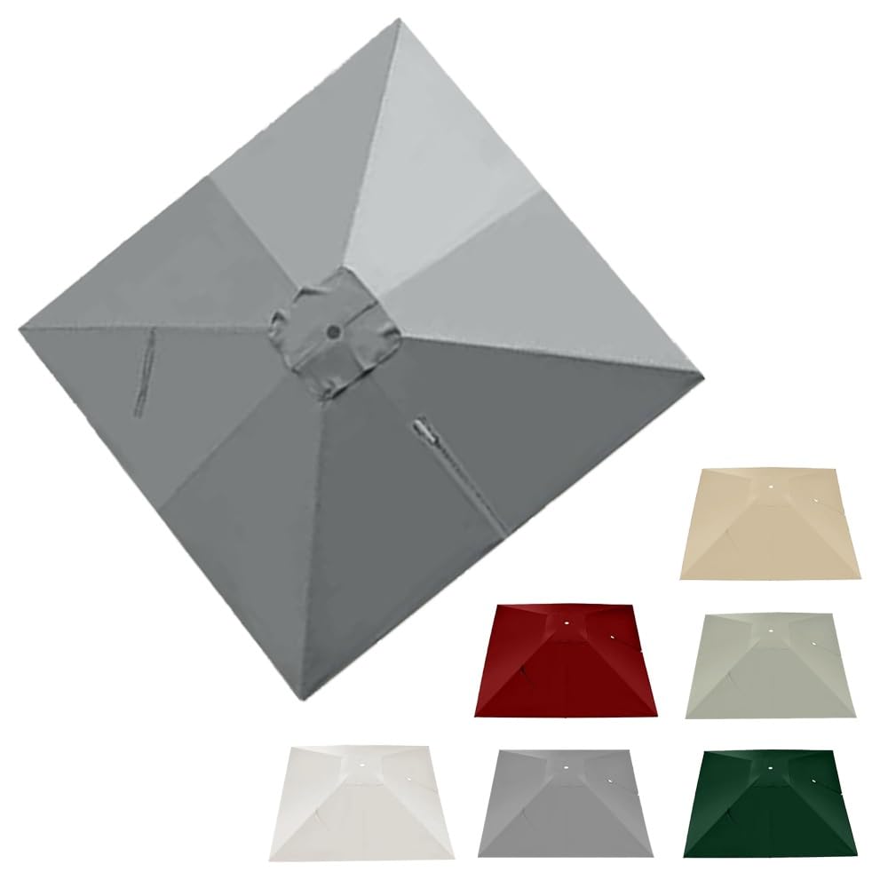 SMCMGECEUZ Square Patio Umbrella Canopy 8'x8' Offset Umbrella Replacement Canopy 8 Ribs Cantilever Parasol Canopy Cover Garden Umbrellas Replacement Fabric(Gray)