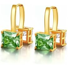 Gold Crystal Earrings, Green Emerald and Clear Octagon Cut Crystals Earrings for Women Trendy, 14k Gold Plated Double Sided Cubic Zirconia Hoop Earrings, May Birthstone Jewelry Gift