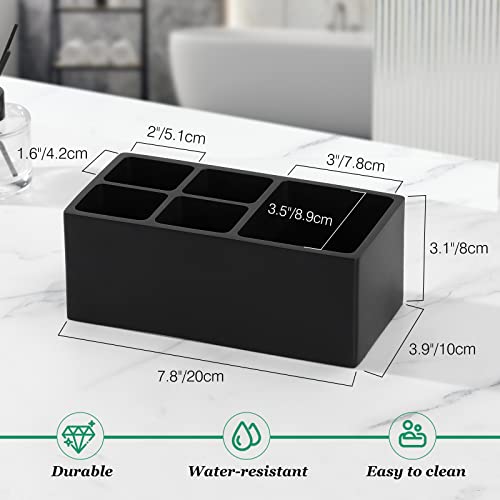 Luxspire Toothbrush Holder, 5 Slots Toothbrush Razor Holder Toothpaste Stand, Resin Decorative Dental Storage For Bathroom Accessories Set Vanity Counter Sink Organizer Storage Organizer Caddy - Black #TOP5