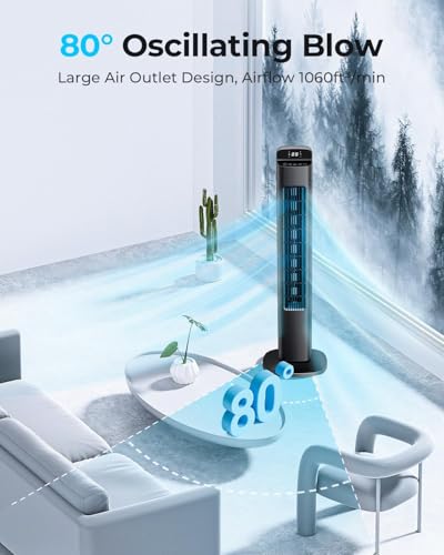 Image of Antarctic Star 36 inch Smart Tower Fan for Bedroom, 23ft /s High-Velocity, 34dB Ultra-Quiet, 80 Oscillating, LED Touch Display, 12H Timer with Remote for Home Office, Gray