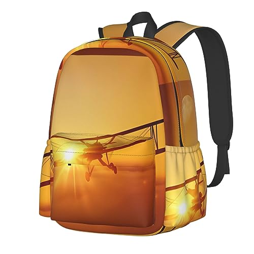 Sac à dos imprimé avion imperméable noir pour l'école des garçons et filles