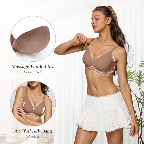 Image of OEAK Womens Comfortable Bras Wireless Bras Push Up Bralettes Scalloped Mesh Bras Seamless Tshirts Bras Deep V Everyday Bras
