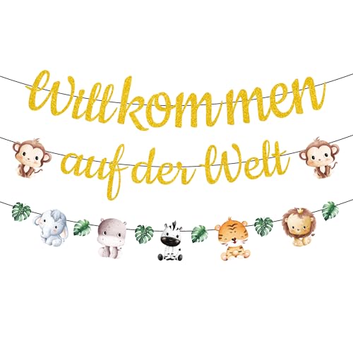 Willkommen Zuhause Baby Babyparty Deko - 3 Pcs Babyparty Deko Neutral mit Willkommen Auf Der Welt Banner, Waldtiere Girlande für Jungen und Mädchen Welcome Home Baby Dekoration