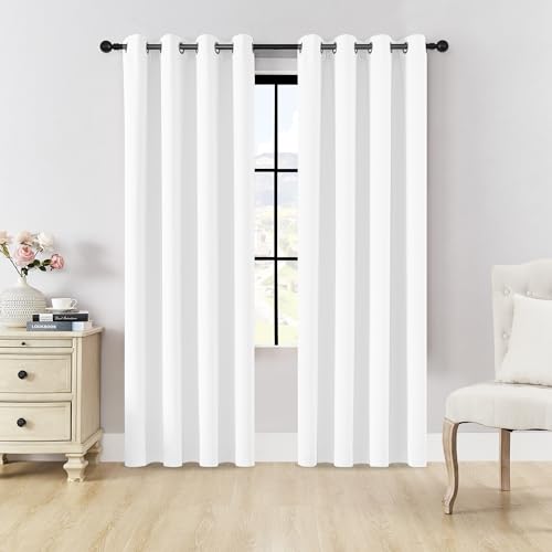 Image of HUTO Half Blackout Bedroom Window Curtains Drapes - Antique Copper Thermal Insulated Privacy Protect Curtains Drpaeries for Living Room, 2 Panels, 52 x 84 Inch, White