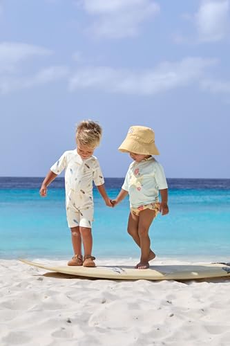 LÄSSIG Splash & Fun Baby und Kind Kurzarm Badeshirt Schwimmshirt Rashguard mit UV-Schutz - Flowers sea Foam, 13-18 Monate, Größe 86