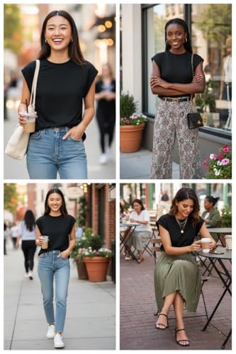 Lepunuo Summer Cap Sleeve Tops for Women Loose Fit Basic Tee Shirt Spring Black Casual Tank Tops Business Casual Outfits — view 4