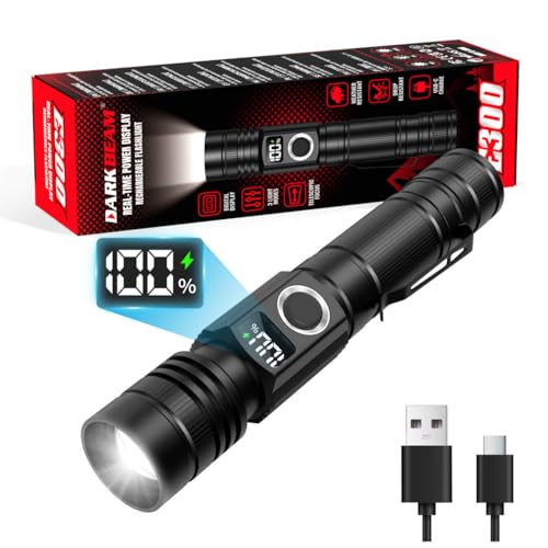 DARKBEAM LED Flashlights with Power Display, 2800 High Lumens Rechargeable