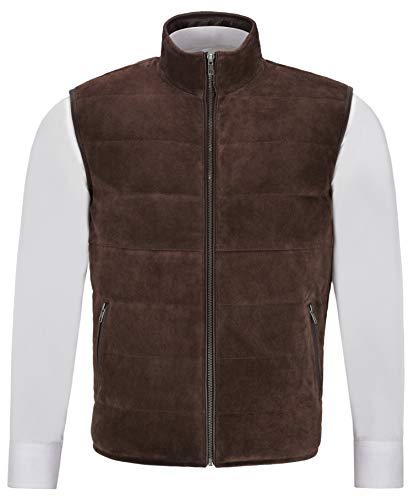 Smart Range Leather Co Ltd. Men'S Quilted Leather Waistcoat Brown Real Suede Leather Fashion Gilet Vest 1799 cover