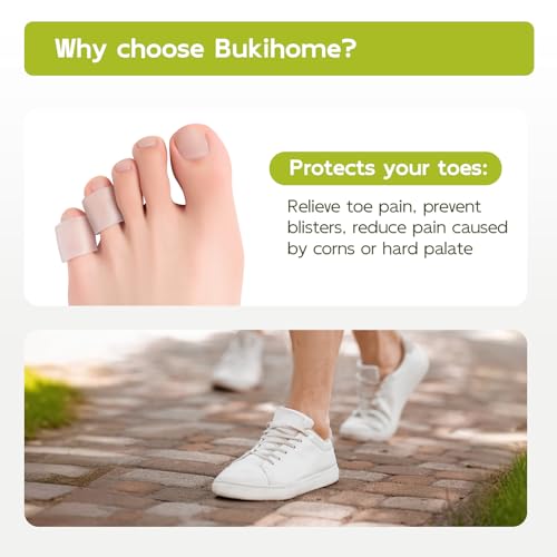 Image of Bukihome Silicone Toe Protectors - Silicone Open Pinky Toe Sleeves for Hammer Toes, Corns, Calluses, Blisters - Soft Gel Protector Toe Cushions for Pain Relief - 12 Count (6 Thick +6 Thin)