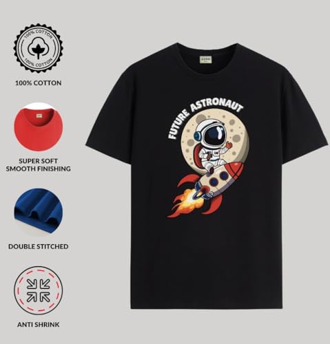 Image of ADRO T Shirts for Boys & Girls | Astronaut Printed T-Shirt | Ages 3-14 | 100% Cotton Round Neck Tshirt for Boys