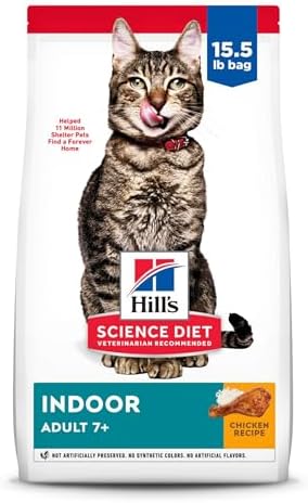 Hill’s Science Diet Dry Cat Food, Adult 7+ for Senior Cats, Indoor, Chicken Recipe, 15.5 lb. Bag