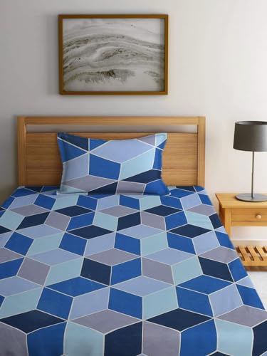 Image of KAWI Single Bedsheet Elastic Fitted 72X48X6 Inches Glace Cotton with 1 Pillow Cover (72 inchX 48 inchXup to 8 Inche Mattress) Football Print