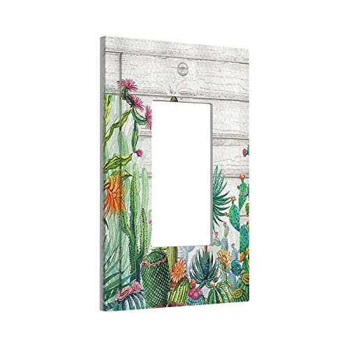 Western Cactus Rustic Green Tropical Plant Leaf Single Rocker Wall Plate Decorative 1 Gang Decora Light Switch Cover Gfci Electrical Faceplate Outlet Cover Wallplate For Bathroom Home Decor #TOP1
