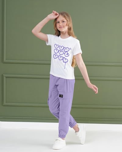 Image of ARTMINE Girls' 2 Piece Outfits Casual Drawstring Jogger Pants and Basic Short Sleeve Top Set, 6-14 Years