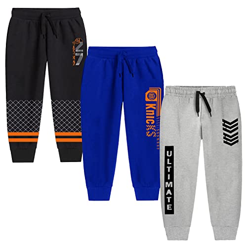 Image of Trampoline Cotton Trackpants for Kids Pack of 3 with Drawstrings & Ribbed Cuffs | Boys & Girls Joggers with Prints | Side Pockets Soft Waistband | Breathable & Stretchable Playwear