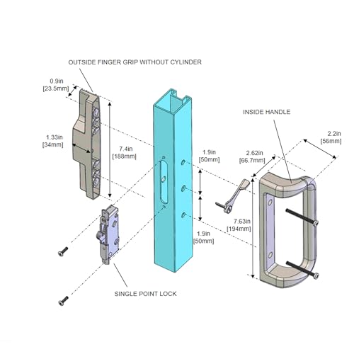 House Guard Sliding Patio Door Handle Set, Mortise Lock, 3-15/16", White - image 2