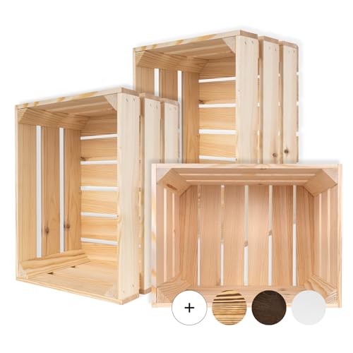 Creative Deco 3 x Natur Holzkiste | Kiste Holz | Geschliffen | 40 x 30 x 23 cm | Obstkiste Deko Weinkisten Apfelkiste | Perfekt als Holzbox Geschenkbox Spielzeugkiste Aufbewahrungskiste Osterdeko