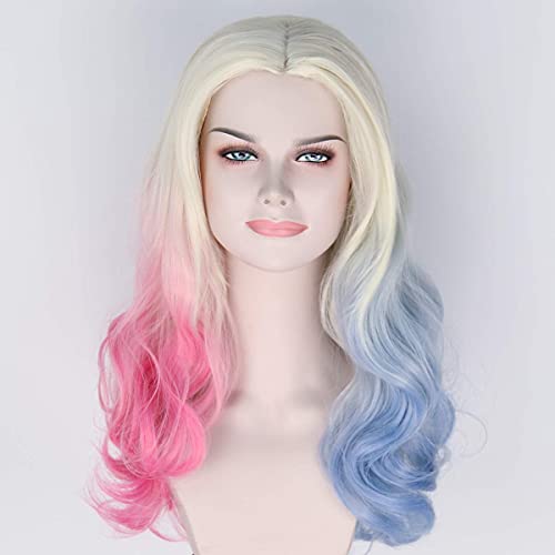 M Miss U Hair Missuhair Women's Long Wavy 2 Dyeing Color Blonde Blue Pink Wig Halloween Costume Wig #TOP5