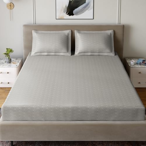 Image of Home Ecstasy 100% Cotton Jacquard Bedsheet for King Bed, 300 TC, Premium Woven Design, 1 Bedsheet (108 x 108 Inches) with 2 Pillow Covers, Light Gray