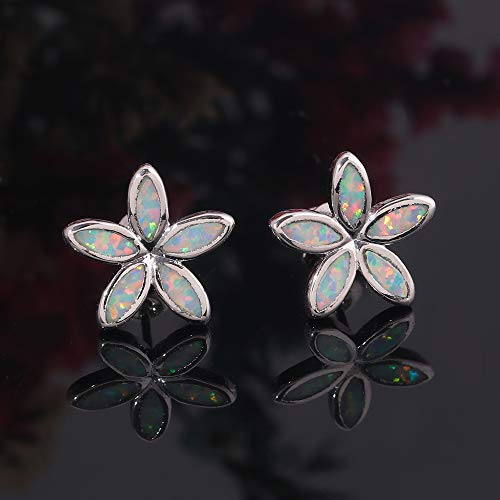 Cinily Flower Stud Earrings 18K White Gold Plated White Fire Opal Earrings For Women Girls Opal Jewelry Gemstone Stud Earrings #TOP2
