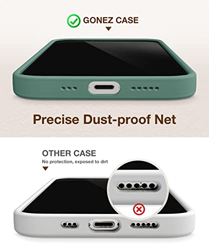 Gonez For Iphone 14 Case Silicone, With Screen Protector + Camera Lens Protector, [Soft Anti-Scratch Microfiber Lining], Slim Liquid Silicone Shockproof Protective Phone Cover 6.1 Inch, Midnight Green #TOP2
