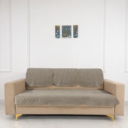 Image of Homerz Premium Petal Charm Sofa Cover | Embossed Floral Pattern | Soft Touch, Anti-Dust & Easy Wash Fabric Cloth, Washable and Durable (Beige, 5(3+1+1) Seater, Seat Cover with Backrest)