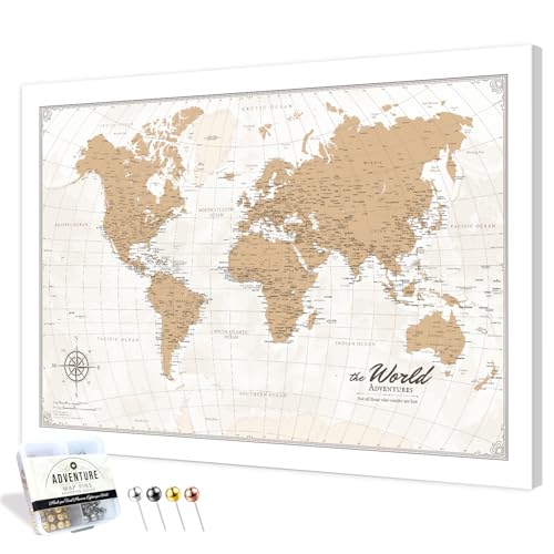 Image of IPIC - Vintage World Map Pin Board Canvas Wall Art, Travel Map with Pins Included, Ready to Hang for Home or Office, 24x16 Inch