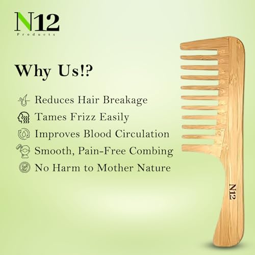 Set de 2 Peines de Bambú Natural Hecho a Mano 20.8 cm miniatura 3
