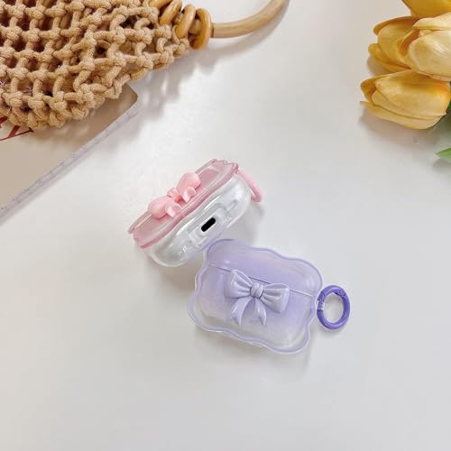 Image of Compatible with Airpods 4 (2024) Pouch Case Cover, Soft Silicone Case Cover with Key-Chain, 360 for Airpods 4 Gen Full Protective Pouch Case (Bow Purple)