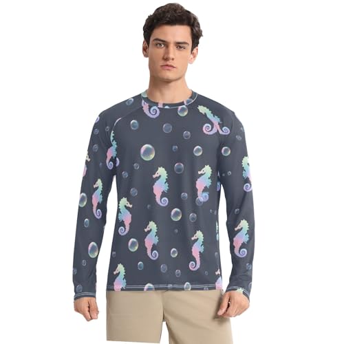 Bolaz Mens UV Protection Shirts Rash Guard Long Sleeve UPF 50+ Laser Seahorse Quick Dry S