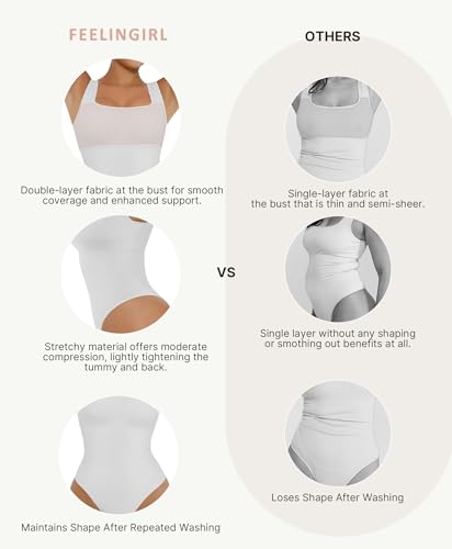 Image of FeelinGirl Bodysuits for Women Seamless Square Neck Tummy Control Compression Thong Shapewear Bodysuit Tank Tops Bodysuit