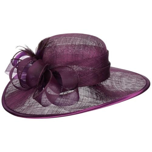 Lierys CHAPEAUSHOP Arborley Chapeau de Ceremonie a Large Bord en Paille Abaca avec Ruban noue et Plumes Fabrique en Italie Femme Printemps Ete