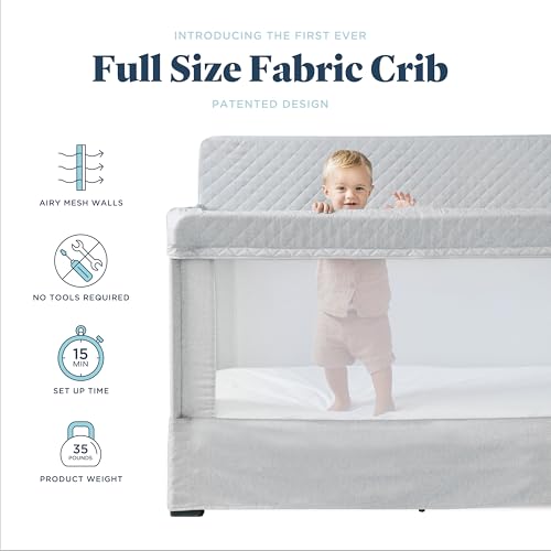 Image of Baby Delight Lunaire Full Size Crib | Breathable Mesh Baby Crib | Tool-Free Assembly Baby Bed | Pebble Grey