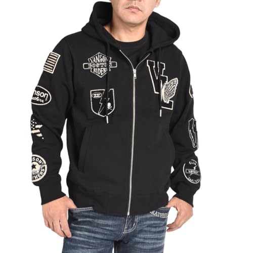 [バンソン] プレミアムライン オーバルロゴ ワッペンカスタム 裏毛スウェット F/Z パーカー NVSZ-2522 (JP, アルファベット, M, ブラック)