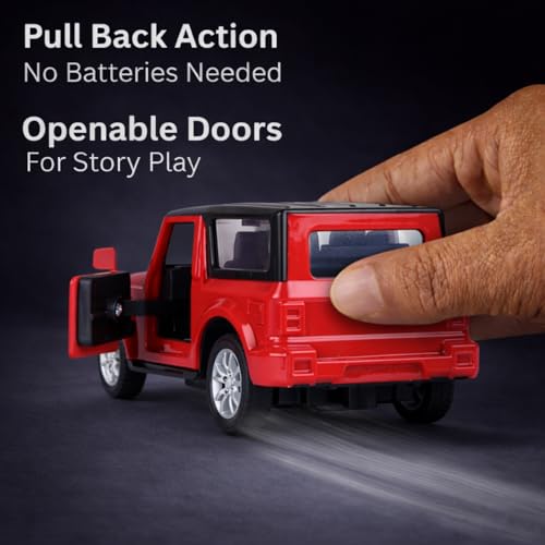 Image of Off-Road SUV Toy Car with Push-Back Action & Openable Doors| Durable ABS Plastic Off-Roader Vehicle Toy for Kids (3+ Years)|Red