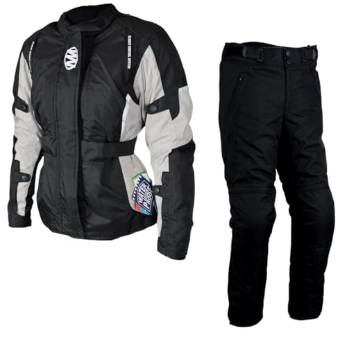 WinNet Completo tuta da moto femminile donna in cordura giacca giubbotto e pantaloni per turismo (Dark Grey, L)