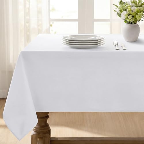 Softalker Rectangle Tablecloth, Waterproof & Stain Resistant Table Cloths Wrinkle Free Fabric Washable Polyester Table Cover for Spring/Party/Outdoor/Wedding - 60 x 84 inch,White