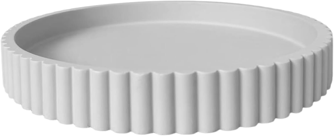 PakaLife Home Modern Decorative Tray, Round Fluted Design, White Centerpiece for Living Room, 12 inch