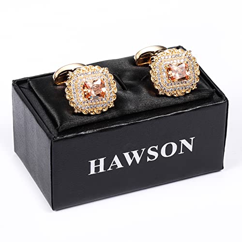 Image of HAWSON Cufflinks for Men, Gold Diamond Crystal Cufflinks for Groom Husband Personalized Gifts, Mens Formal Wedding Business Cufflinks, Luxurious Gorgeous Cuff Links French Shirt Accessories