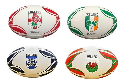onlysportsgear International Country Themed Rugby Ball Wales 4 Panel Size 5 All Weather Rubber Rugby Ball