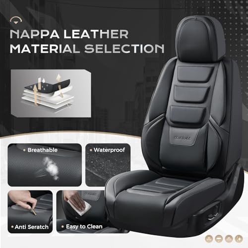 Image of Coverado Car Seat Covers, Front Covers for Cars, Car Seat Cover Front Seats, Automotive Seat Cover, Waterproof, Leather Car Seat Cushion, Universal Interior Covers Seat Protectors for Most Cars Black