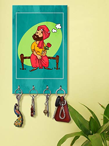Image of 999STORE key holder for wall stylish holder wall mount hanger organizer Red Rose Take To Sardar Ji key stand for wall (MDF 7.5X12 Inch Multi) KeyholderP014