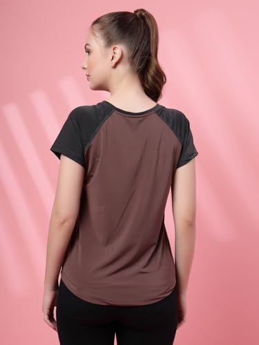 Image of UZARUS Women's V-Neck Regular Fit Gym T-Shirt | Soft Lightweight & Stretchable Fabric | Activewear Top for Workout Yoga Running Exercise Casual Wear