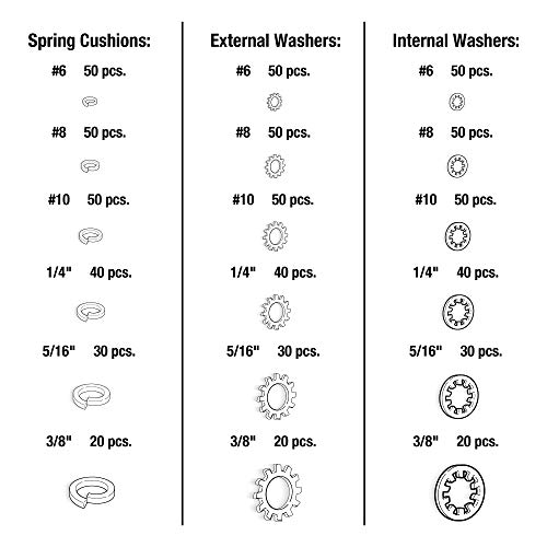 Tradespro 835795 720Pc Lock, Spring & Star Washer Assort, Silver #TOP2